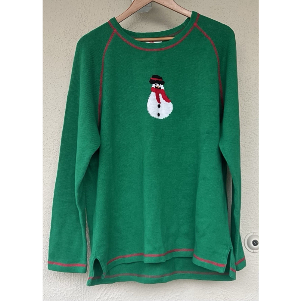Quacker Factory Christmas Sweater Green Snowman Holiday Thick Women’s Size XL
